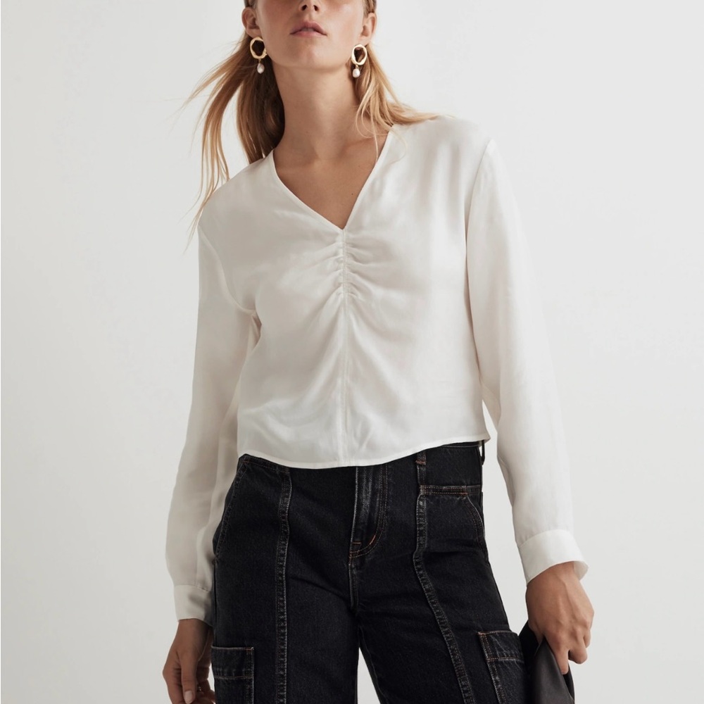 Madewell Cropped Brushed Ruched-Front TopIn Lighthouse Sz 4 NWT